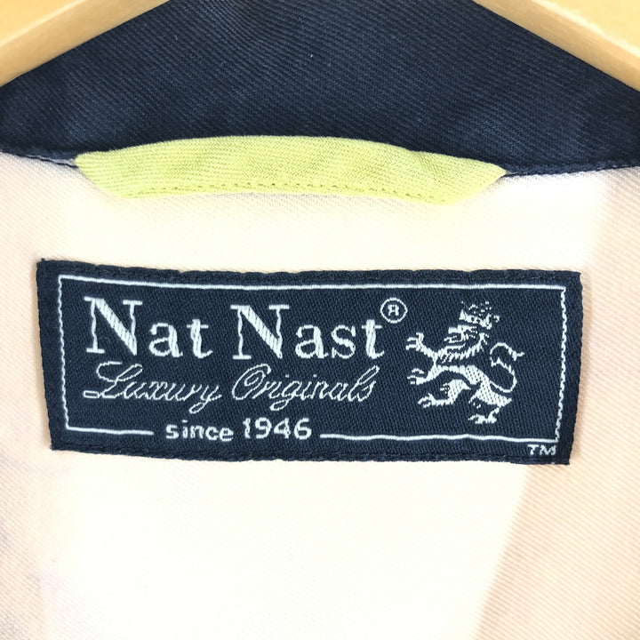 Nat Nast Two-tone short-sleeve open-collar silk shirt, box shirt, men's XL size silk Beige type Vintage Second Hand
