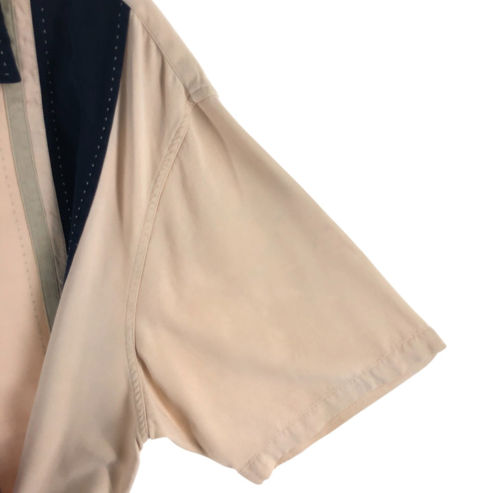 Nat Nast Two-tone short-sleeve open-collar silk shirt, box shirt, men's XL size silk Beige type Vintage Second Hand