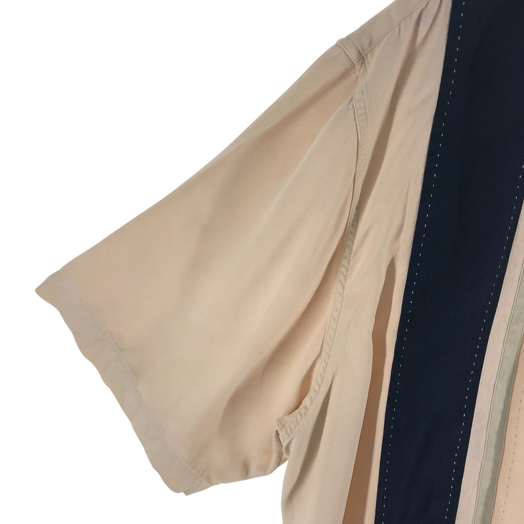 Nat Nast Two-tone short-sleeve open-collar silk shirt, box shirt, men's XL size silk Beige type Vintage Second Hand