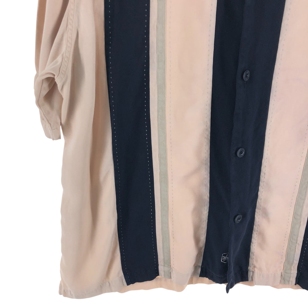 Nat Nast Two-tone short-sleeve open-collar silk shirt, box shirt, men's XL size silk Beige type Vintage Second Hand