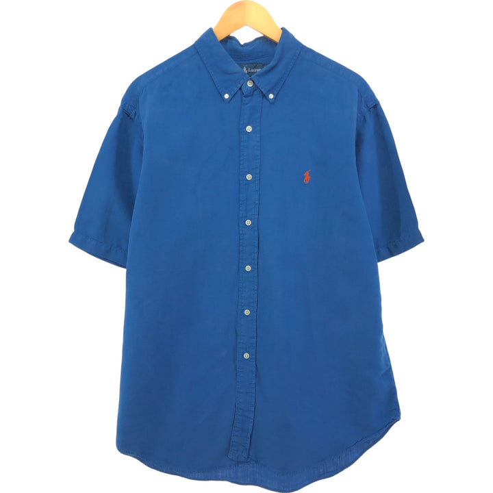 Ralph Lauren POLO by Ralph Lauren CLASSIC FIT button-down short-sleeve linen shirt, men's XL size linen blue type Vintage Second Hand