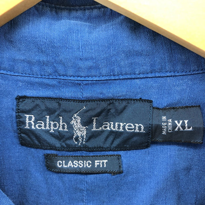 Ralph Lauren POLO by Ralph Lauren CLASSIC FIT button-down short-sleeve linen shirt, men's XL size linen blue type Vintage Second Hand