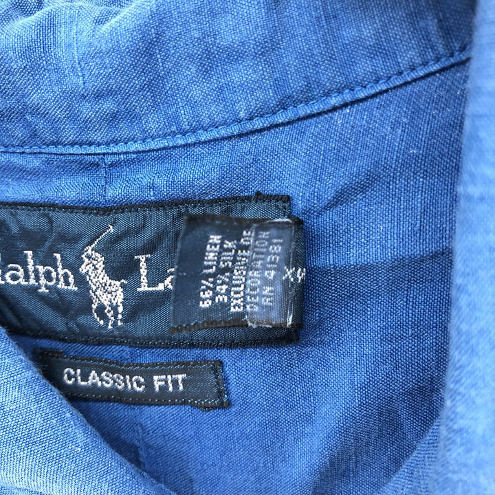 Ralph Lauren POLO by Ralph Lauren CLASSIC FIT button-down short-sleeve linen shirt, men's XL size linen blue type Vintage Second Hand