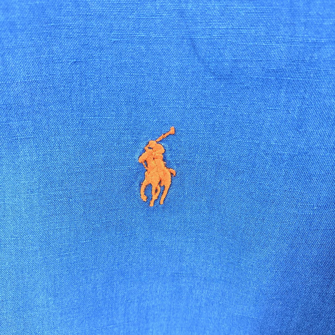 Ralph Lauren POLO by Ralph Lauren CLASSIC FIT button-down short-sleeve linen shirt, men's XL size linen blue type Vintage Second Hand
