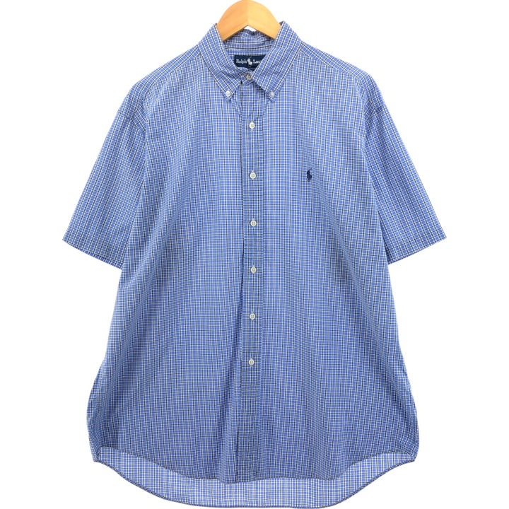 Ralph Lauren BLAKE short sleeve button down check shirt, men's size L cotton blue type Vintage Second Hand