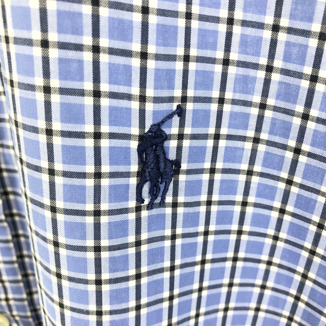 Ralph Lauren BLAKE short sleeve button down check shirt, men's size L cotton blue type Vintage Second Hand