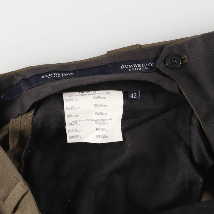 Burberry's LONDON Two-pleat wool pants slacks made in Spain, men's size w33 wool brown type Vintage Second Hand