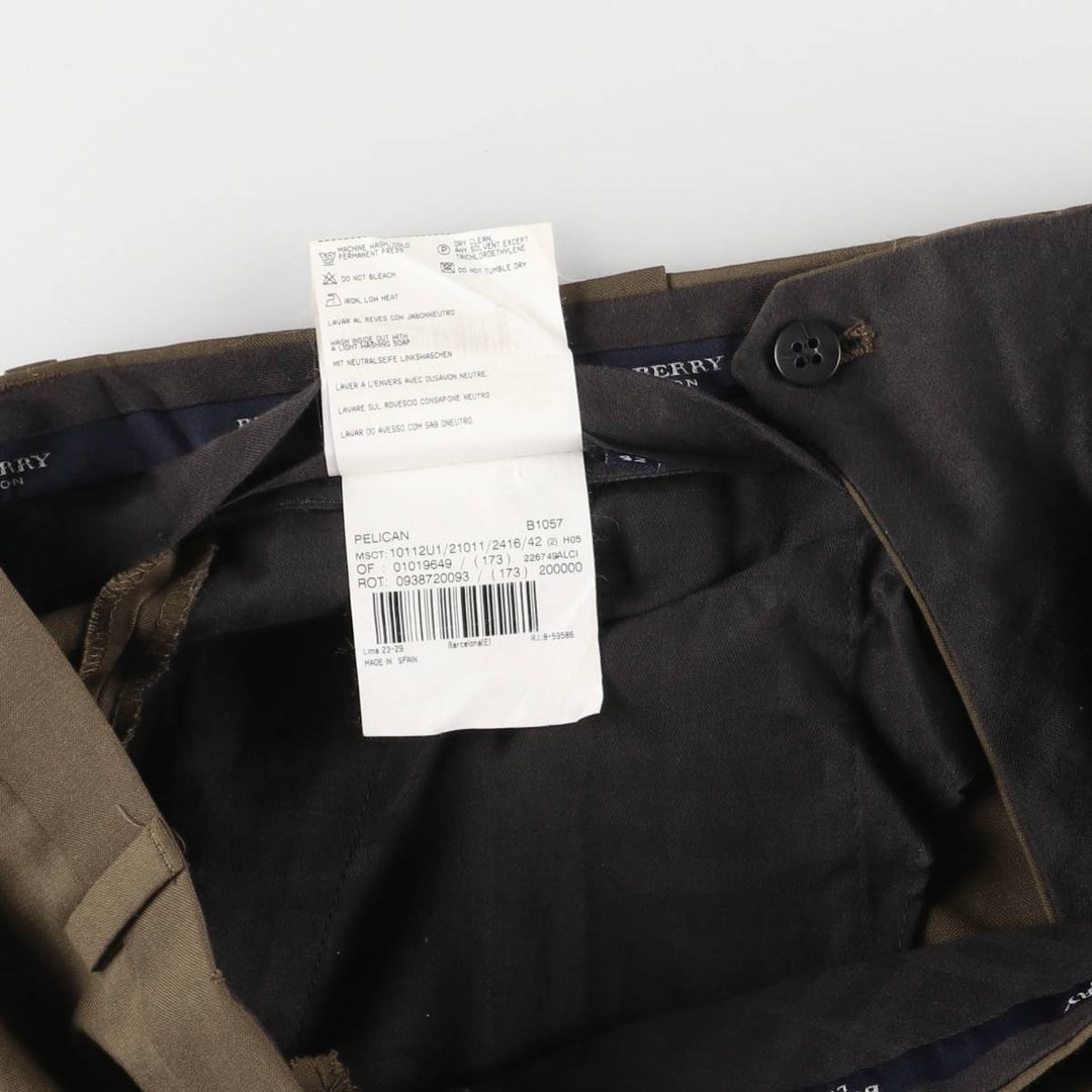 Burberry's LONDON Two-pleat wool pants slacks made in Spain, men's size w33 wool brown type Vintage Second Hand