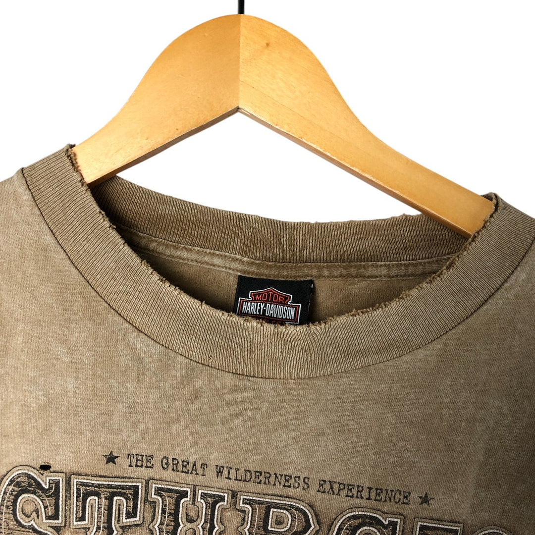 00'S Harley-Davidson Motorcycle Bike T-shirt Made in USA Men's L size cotton brown type Vintage Second Hand