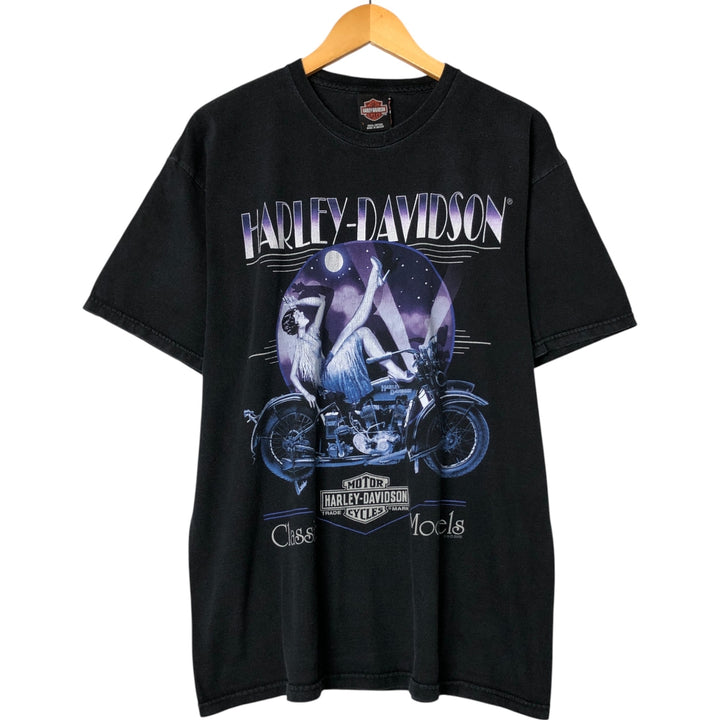 00'S Harley-Davidson Pin-up Girl Motorcycle Bike T-shirt, Men's L size cotton black type Vintage Second Hand