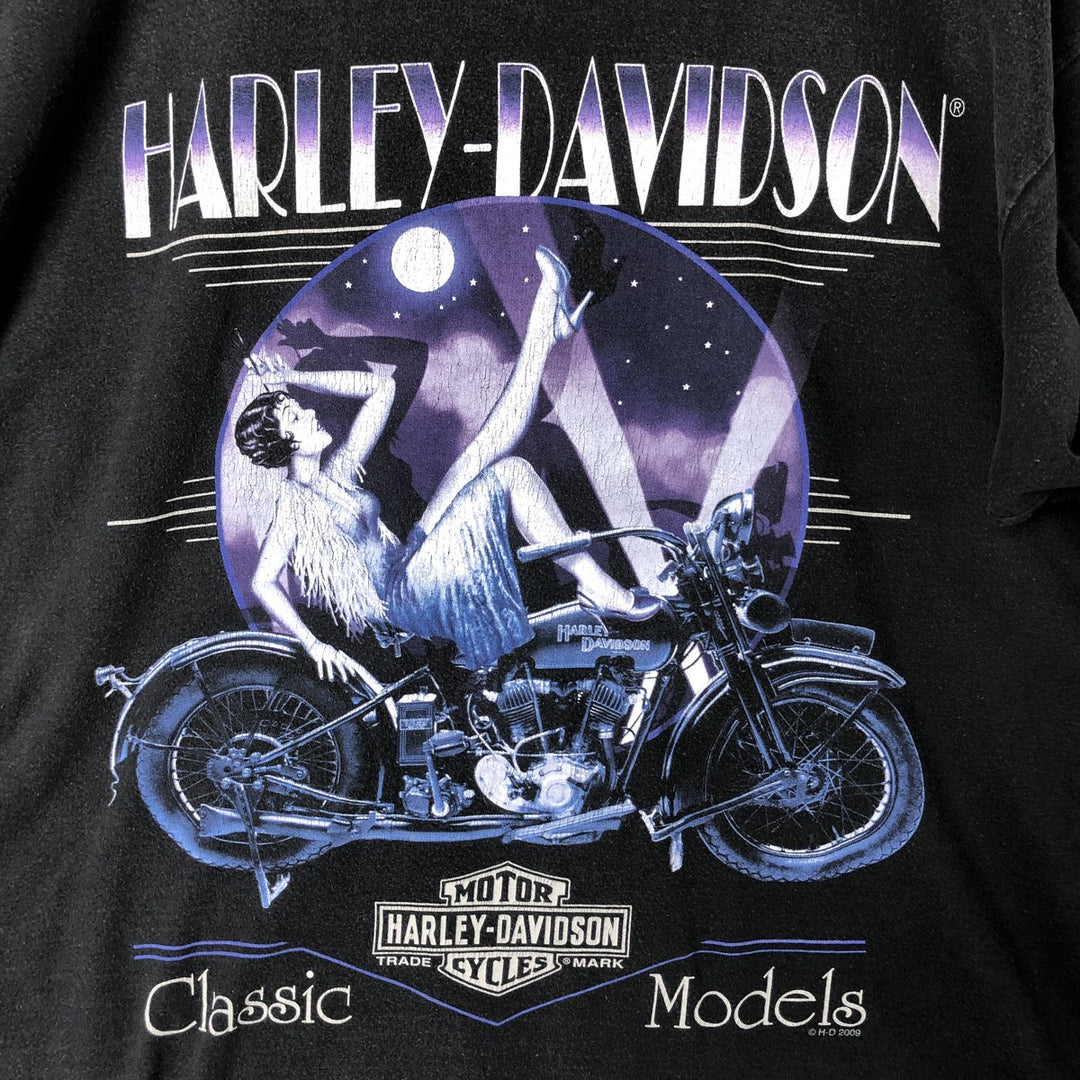 00'S Harley-Davidson Pin-up Girl Motorcycle Bike T-shirt, Men's L size cotton black type Vintage Second Hand