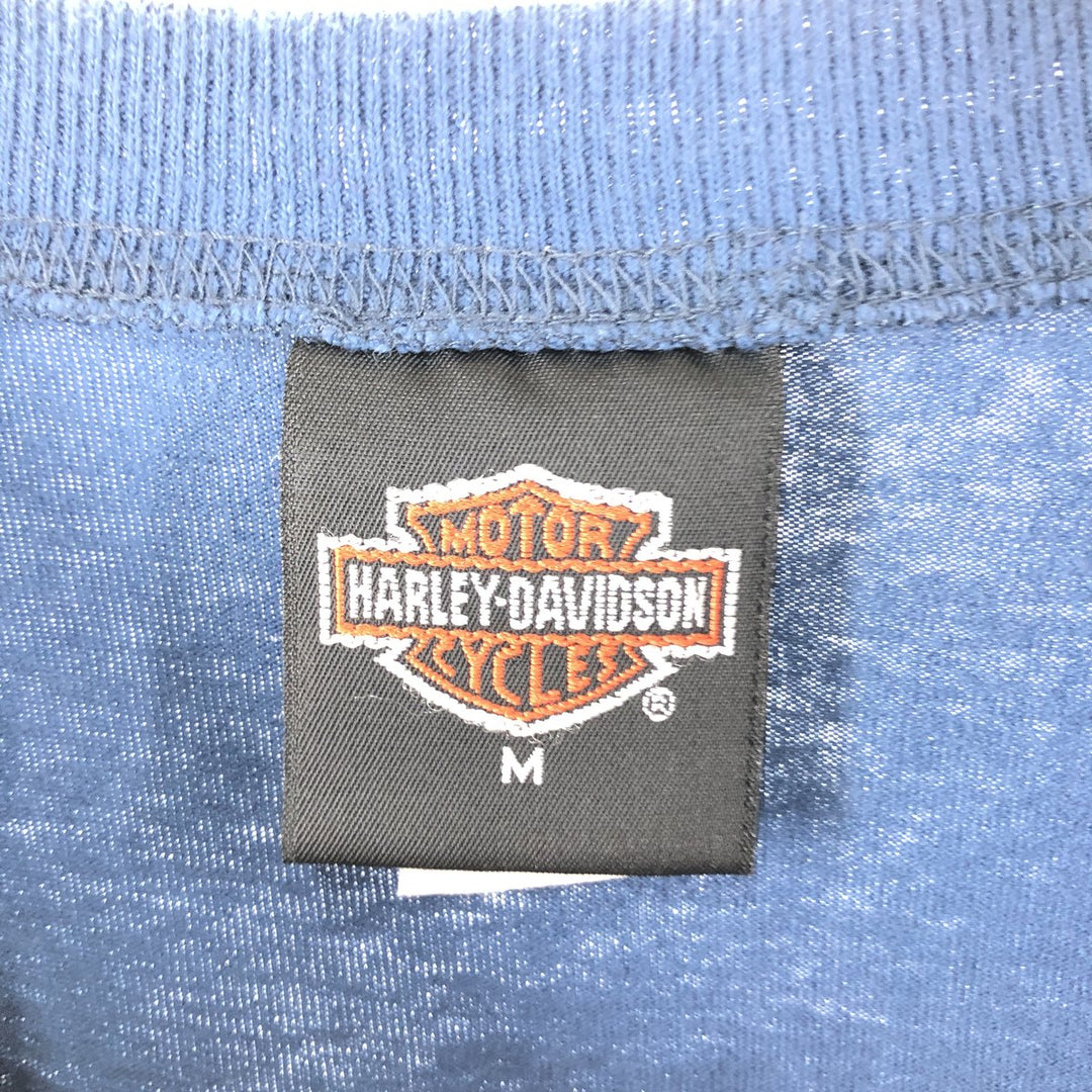 Harley-Davidson Henley neck long T-shirt, long T, made in the USA, men's size M cotton Navy blue Vintage Second Hand