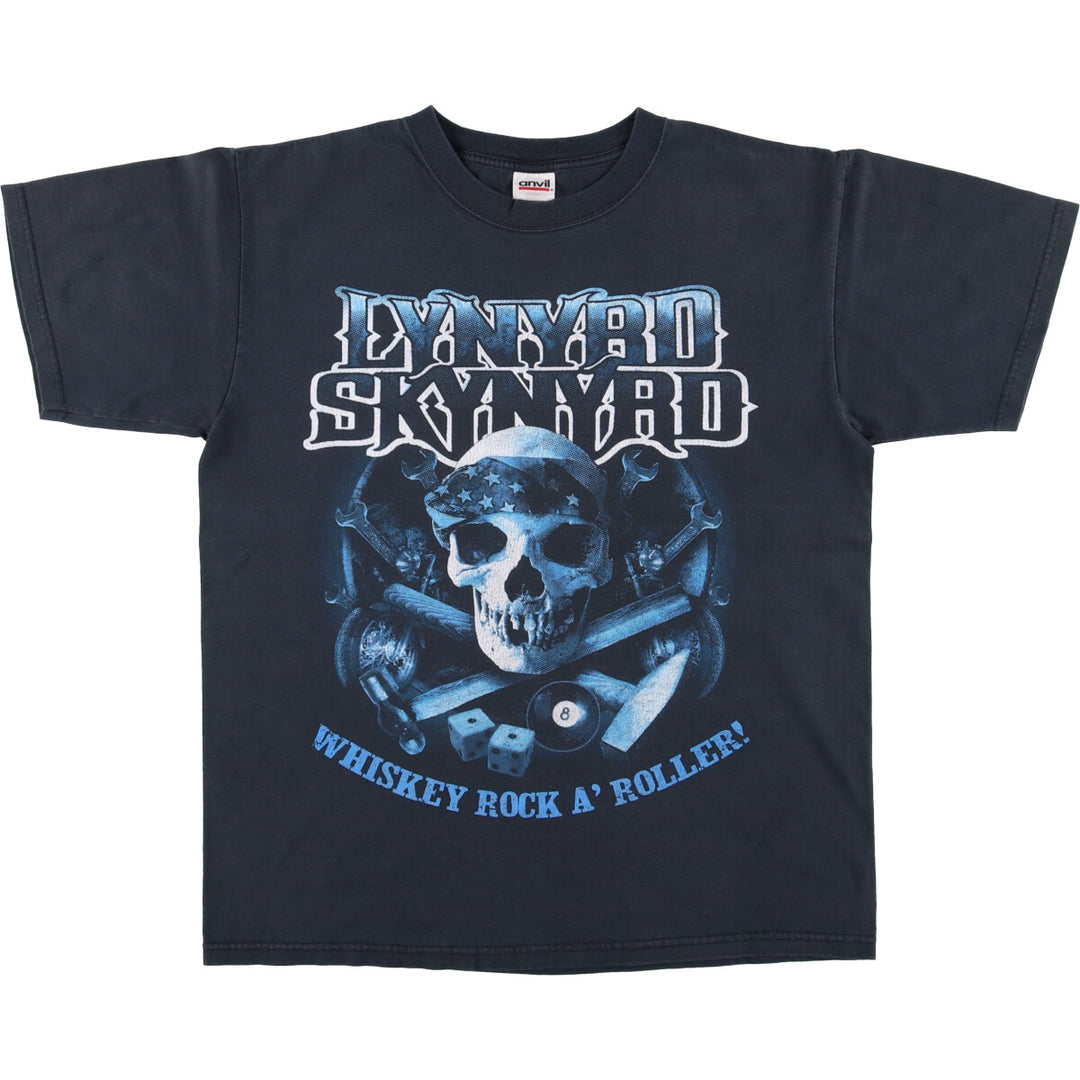 Anvil Lynyrd Skynyrd Skull Pattern Band T-shirt Band Tee Men's M size cotton black type Vintage Second Hand