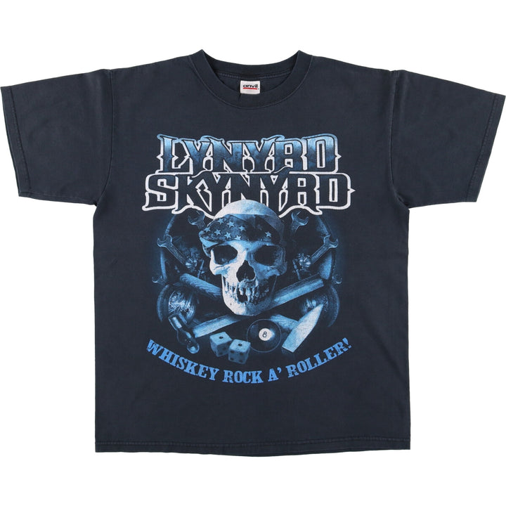 Anvil Lynyrd Skynyrd Skull Pattern Band T-shirt Band Tee Men's M size cotton black type Vintage Second Hand