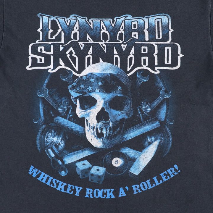 Anvil Lynyrd Skynyrd Skull Pattern Band T-shirt Band Tee Men's M size cotton black type Vintage Second Hand