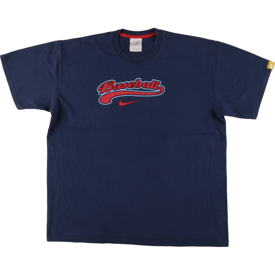 00'S Nike NIKE Printed T-shirt Men's XXL cotton navy blue type Vintage Second Hand