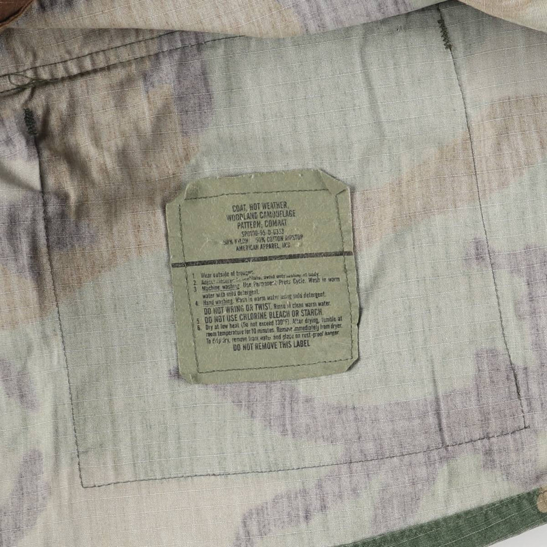 90'S US Military Camouflage Pattern Woodland Camo Ripstop BDU Military Jacket Made in USA MEDIUM-SHORT Men's M Nylon Khaki type Vintage Second Hand