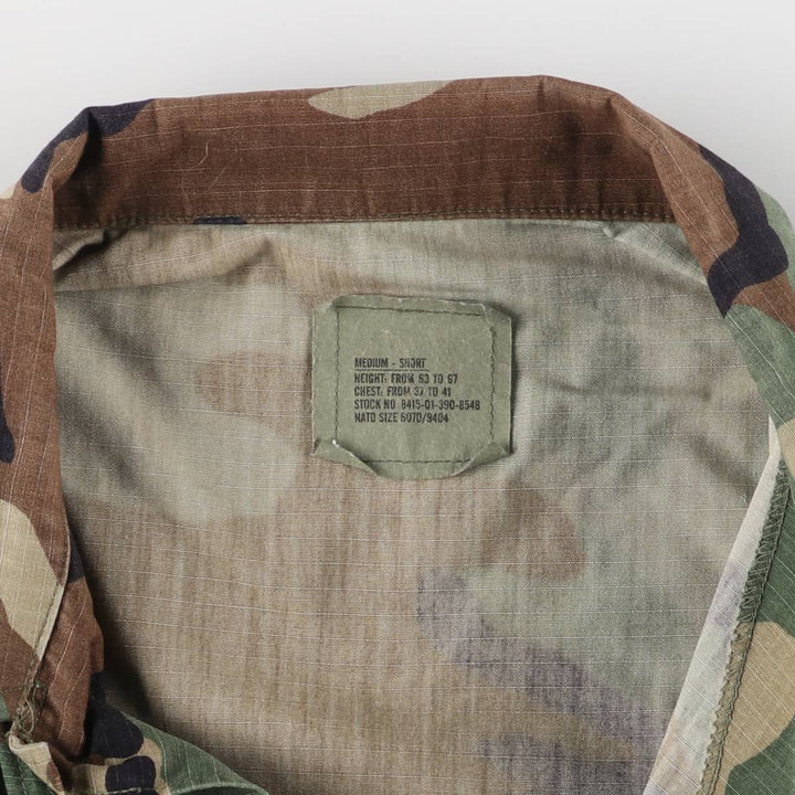 90'S US Military Camouflage Pattern Woodland Camo Ripstop BDU Military Jacket Made in USA MEDIUM-SHORT Men's M Nylon Khaki type Vintage Second Hand
