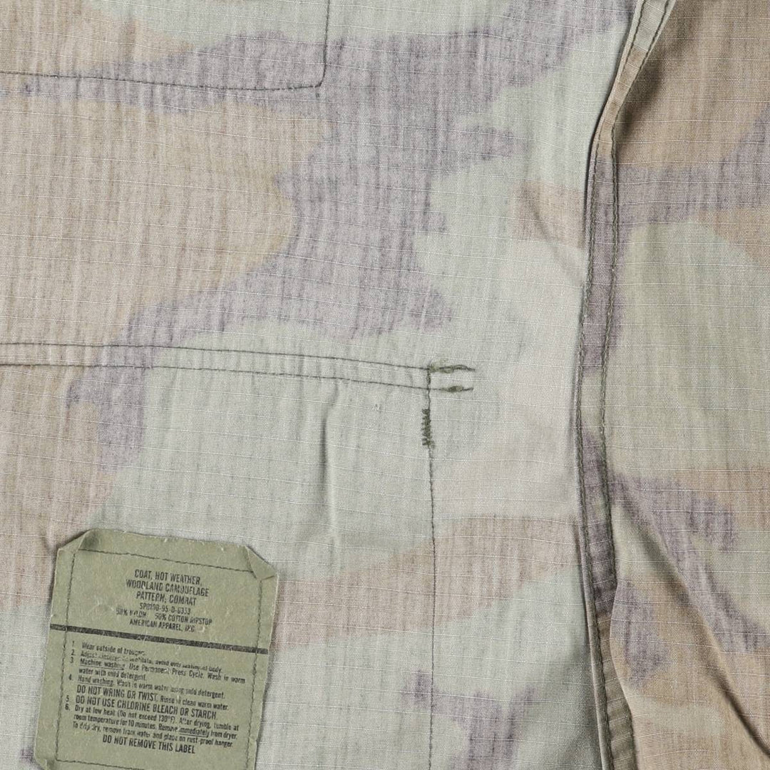 90'S US Military Camouflage Pattern Woodland Camo Ripstop BDU Military Jacket Made in USA MEDIUM-SHORT Men's M Nylon Khaki type Vintage Second Hand