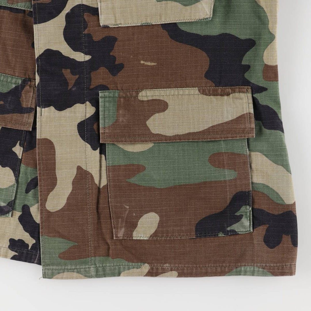 90'S US Military Camouflage Pattern Woodland Camo Ripstop BDU Military Jacket Made in USA MEDIUM-SHORT Men's M Nylon Khaki type Vintage Second Hand