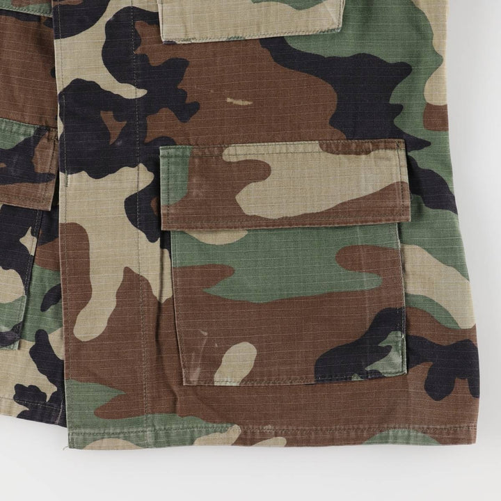 90'S US Military Camouflage Pattern Woodland Camo Ripstop BDU Military Jacket Made in USA MEDIUM-SHORT Men's M Nylon Khaki type Vintage Second Hand