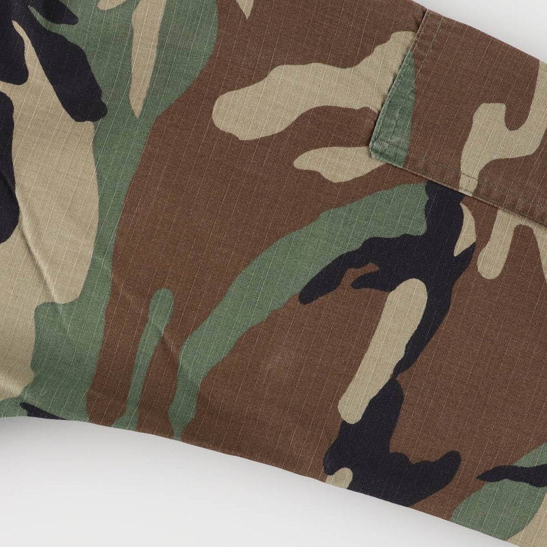 90'S US Military Camouflage Pattern Woodland Camo Ripstop BDU Military Jacket Made in USA MEDIUM-SHORT Men's M Nylon Khaki type Vintage Second Hand