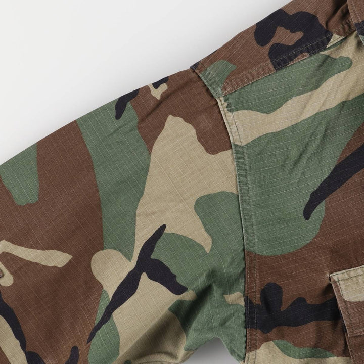 90'S US Military Camouflage Pattern Woodland Camo Ripstop BDU Military Jacket Made in USA MEDIUM-SHORT Men's M Nylon Khaki type Vintage Second Hand