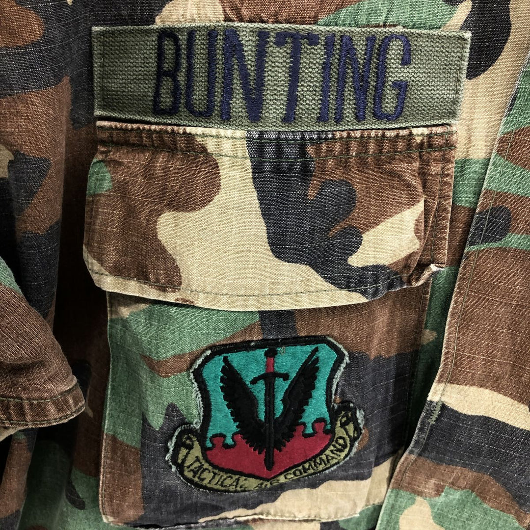 Genuine US military camouflage pattern woodland camo ripstop BDU military jacket made in USA MEDIUM-REGULAR equivalent to men's M cotton Khaki type Vintage Second Hand