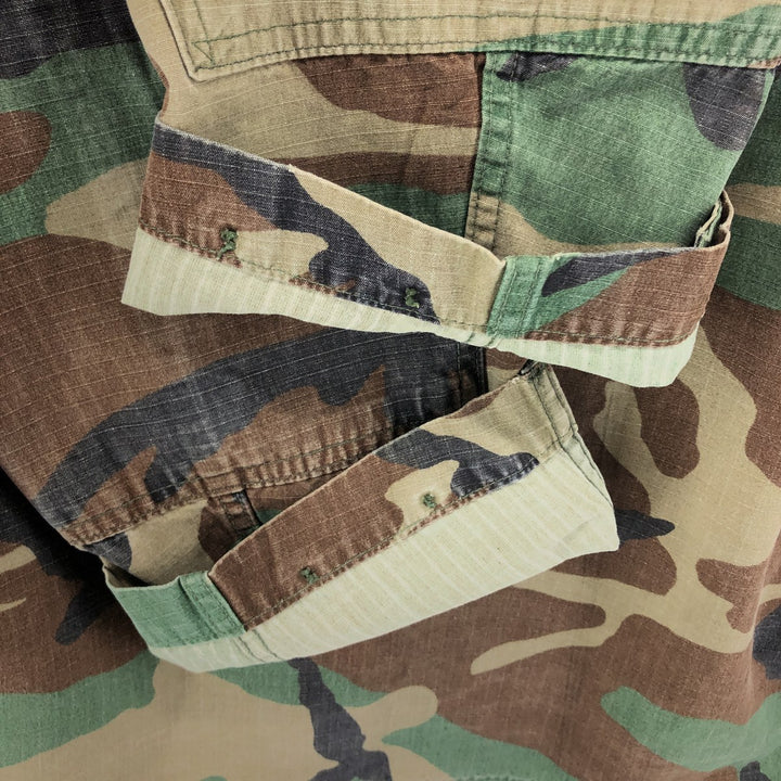 Genuine US military camouflage pattern woodland camo ripstop BDU military jacket made in USA MEDIUM-REGULAR equivalent to men's M cotton Khaki type Vintage Second Hand