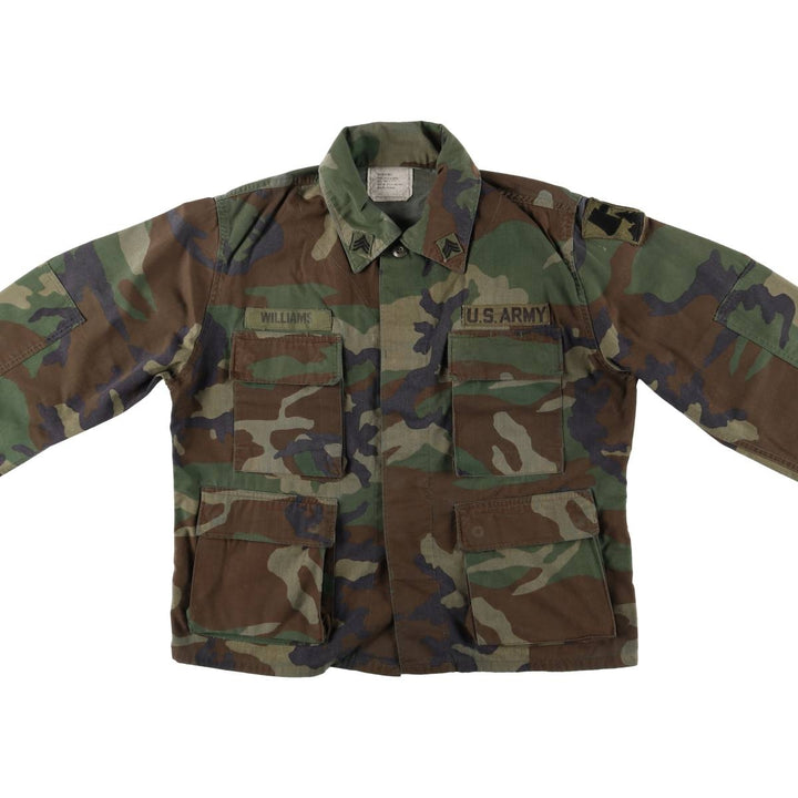 80'S US Military Genuine Camouflage Pattern Woodland Camo BDU Military Jacket Made in USA MEDIUM-XX-SHORT Men's M Size Vintage cotton Khaki type Vintage Second Hand