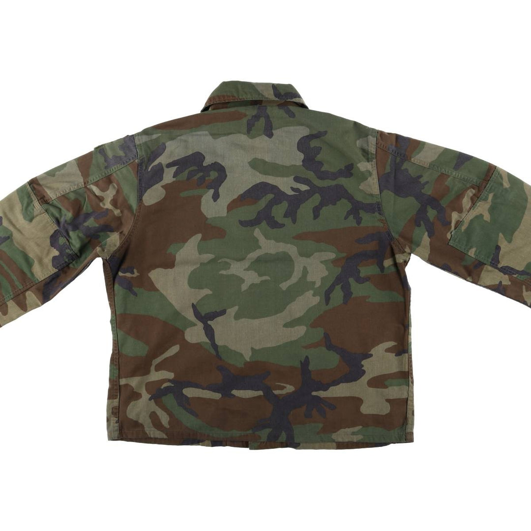 80'S US Military Genuine Camouflage Pattern Woodland Camo BDU Military Jacket Made in USA MEDIUM-XX-SHORT Men's M Size Vintage cotton Khaki type Vintage Second Hand