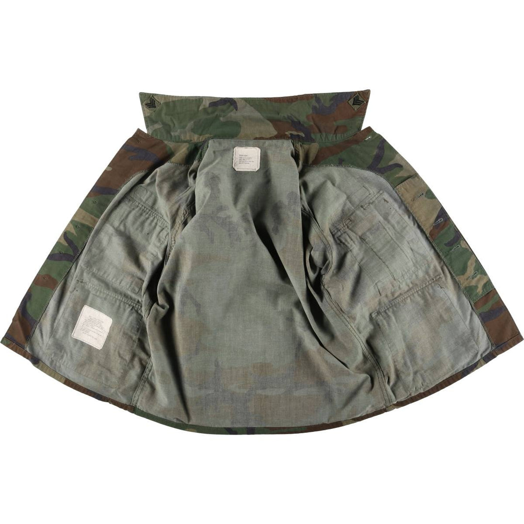 80'S US Military Genuine Camouflage Pattern Woodland Camo BDU Military Jacket Made in USA MEDIUM-XX-SHORT Men's M Size Vintage cotton Khaki type Vintage Second Hand