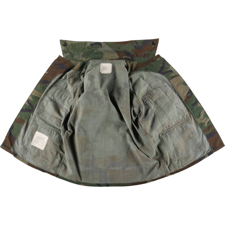 80'S US Military Genuine Camouflage Pattern Woodland Camo BDU Military Jacket Made in USA MEDIUM-XX-SHORT Men's M Size Vintage cotton Khaki type Vintage Second Hand
