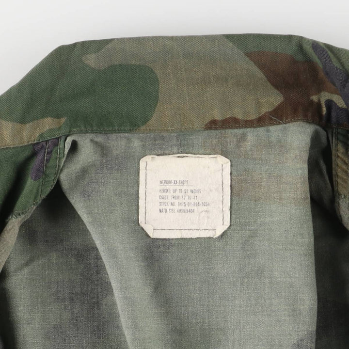 80'S US Military Genuine Camouflage Pattern Woodland Camo BDU Military Jacket Made in USA MEDIUM-XX-SHORT Men's M Size Vintage cotton Khaki type Vintage Second Hand