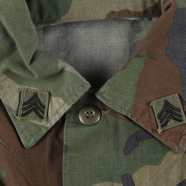 80'S US Military Genuine Camouflage Pattern Woodland Camo BDU Military Jacket Made in USA MEDIUM-XX-SHORT Men's M Size Vintage cotton Khaki type Vintage Second Hand