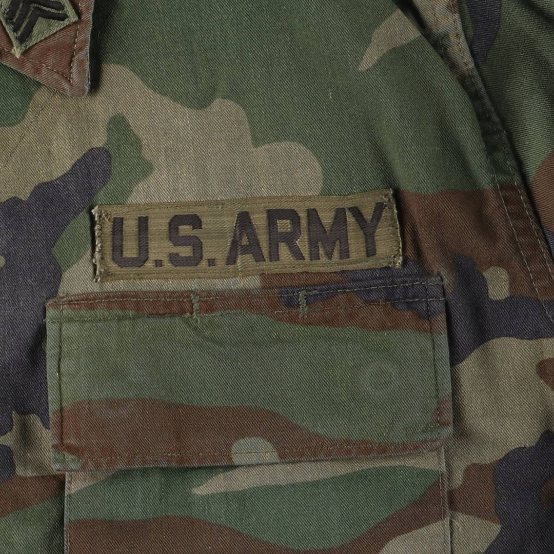 80'S US Military Genuine Camouflage Pattern Woodland Camo BDU Military Jacket Made in USA MEDIUM-XX-SHORT Men's M Size Vintage cotton Khaki type Vintage Second Hand