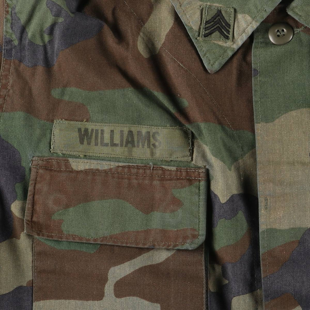 80'S US Military Genuine Camouflage Pattern Woodland Camo BDU Military Jacket Made in USA MEDIUM-XX-SHORT Men's M Size Vintage cotton Khaki type Vintage Second Hand