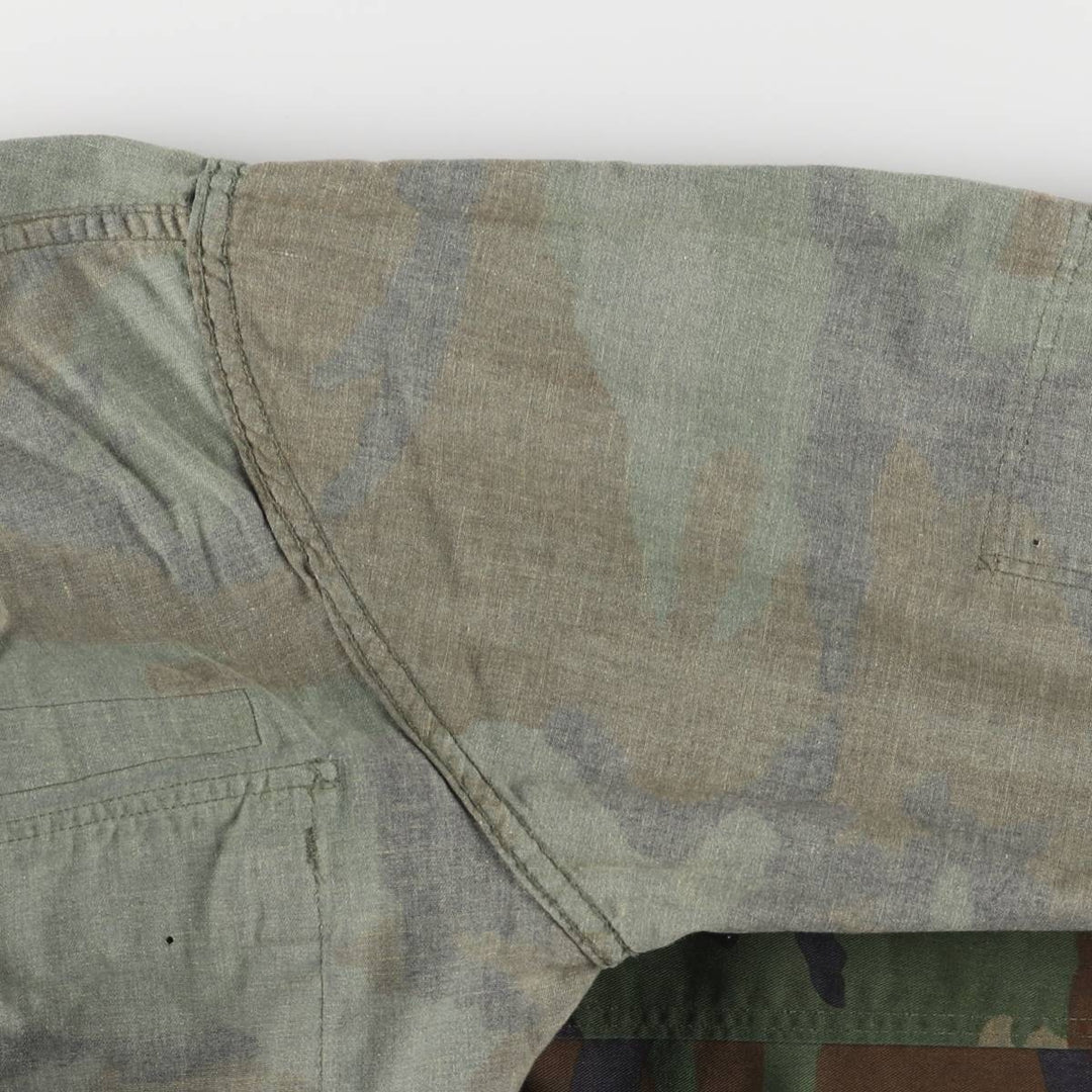 80'S US Military Genuine Camouflage Pattern Woodland Camo BDU Military Jacket Made in USA MEDIUM-XX-SHORT Men's M Size Vintage cotton Khaki type Vintage Second Hand