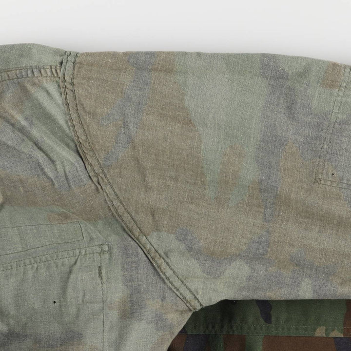 80'S US Military Genuine Camouflage Pattern Woodland Camo BDU Military Jacket Made in USA MEDIUM-XX-SHORT Men's M Size Vintage cotton Khaki type Vintage Second Hand