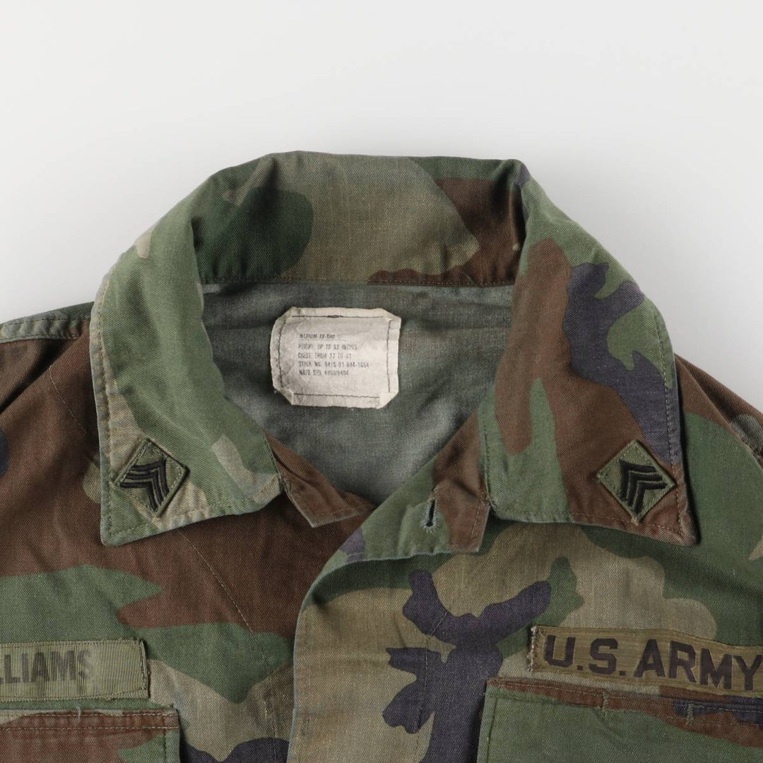 80'S US Military Genuine Camouflage Pattern Woodland Camo BDU Military Jacket Made in USA MEDIUM-XX-SHORT Men's M Size Vintage cotton Khaki type Vintage Second Hand