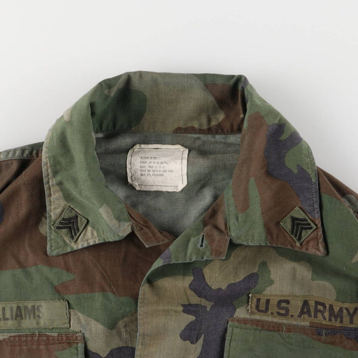 80'S US Military Genuine Camouflage Pattern Woodland Camo BDU Military Jacket Made in USA MEDIUM-XX-SHORT Men's M Size Vintage cotton Khaki type Vintage Second Hand