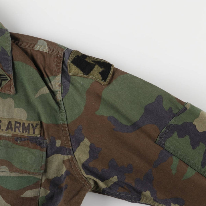 80'S US Military Genuine Camouflage Pattern Woodland Camo BDU Military Jacket Made in USA MEDIUM-XX-SHORT Men's M Size Vintage cotton Khaki type Vintage Second Hand