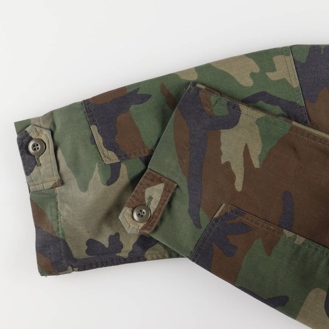 80'S US Military Genuine Camouflage Pattern Woodland Camo BDU Military Jacket Made in USA MEDIUM-XX-SHORT Men's M Size Vintage cotton Khaki type Vintage Second Hand