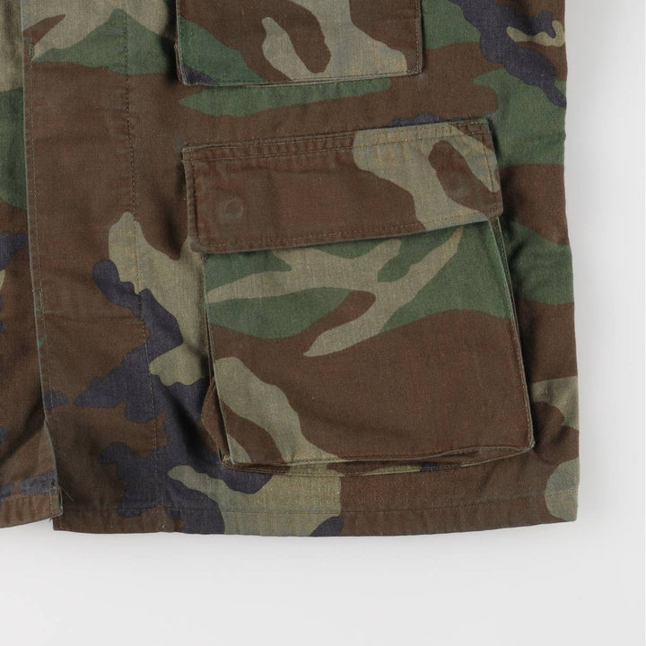 80'S US Military Genuine Camouflage Pattern Woodland Camo BDU Military Jacket Made in USA MEDIUM-XX-SHORT Men's M Size Vintage cotton Khaki type Vintage Second Hand