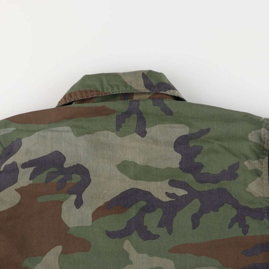 80'S US Military Genuine Camouflage Pattern Woodland Camo BDU Military Jacket Made in USA MEDIUM-XX-SHORT Men's M Size Vintage cotton Khaki type Vintage Second Hand