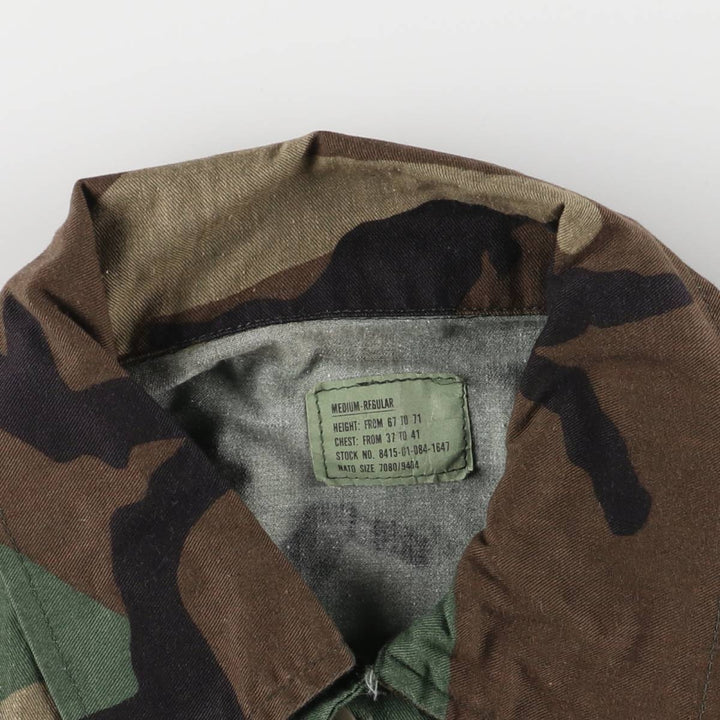 80'S US Military Genuine Camouflage Pattern Woodland Camo BDU Military Jacket Made in USA MEDIUM-REGULAR Men's M Vintage cotton Khaki type Vintage Second Hand