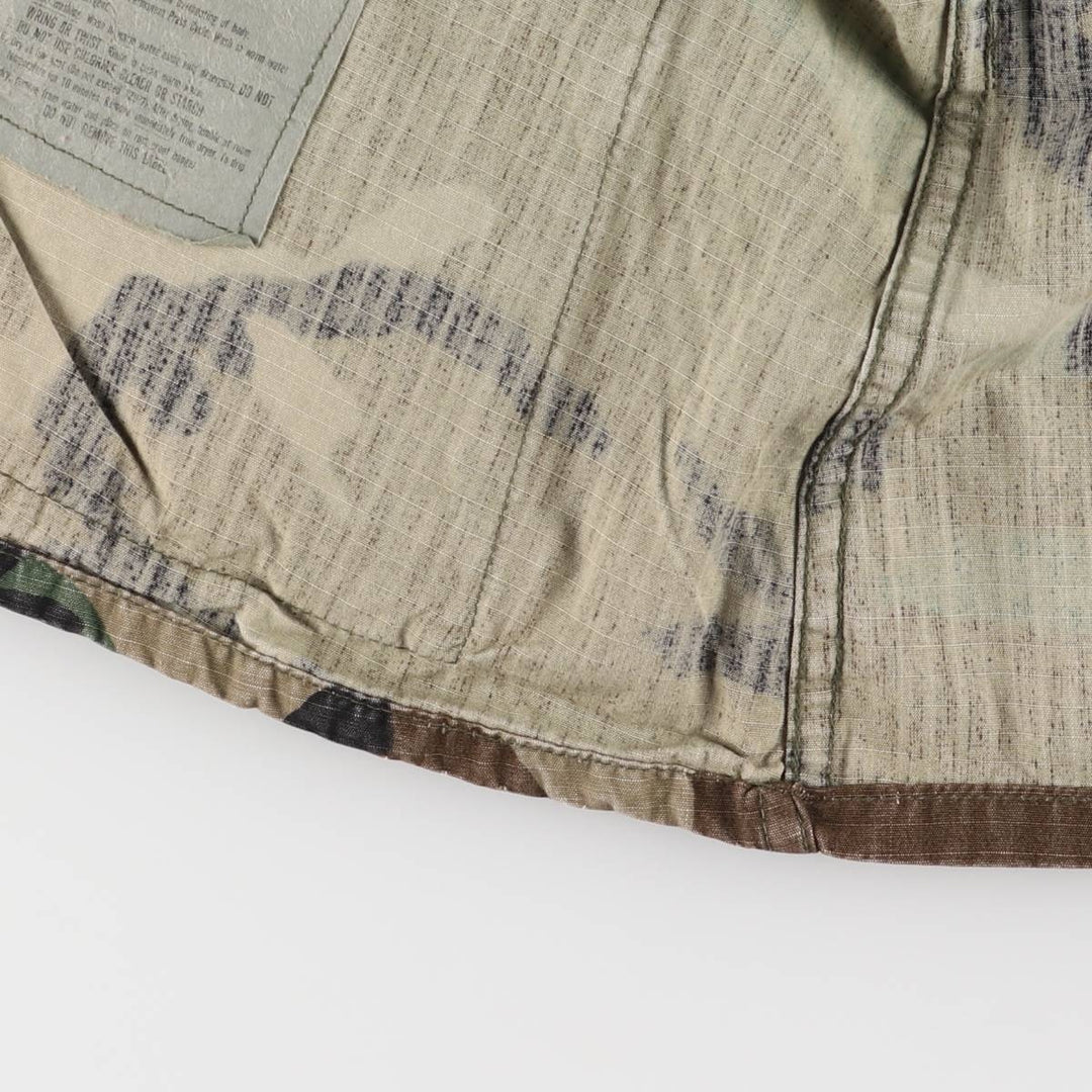 80'S US Military Genuine Camouflage Pattern Woodland Camo Ripstop BDU Military Jacket Made in USA MEDIUM-SHORT Men's M cotton Khaki type Vintage Second Hand