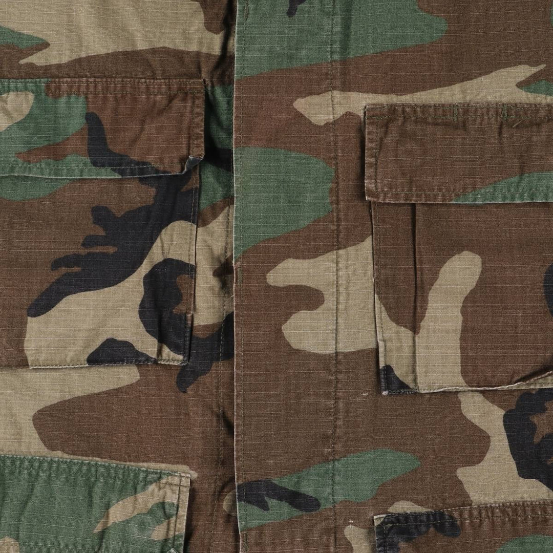 80'S US Military Genuine Camouflage Pattern Woodland Camo Ripstop BDU Military Jacket Made in USA MEDIUM-SHORT Men's M cotton Khaki type Vintage Second Hand