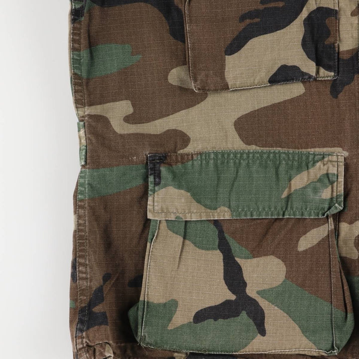 80'S US Military Genuine Camouflage Pattern Woodland Camo Ripstop BDU Military Jacket Made in USA MEDIUM-SHORT Men's M cotton Khaki type Vintage Second Hand