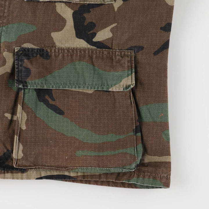 80'S US Military Genuine Camouflage Pattern Woodland Camo Ripstop BDU Military Jacket Made in USA MEDIUM-SHORT Men's M cotton Khaki type Vintage Second Hand